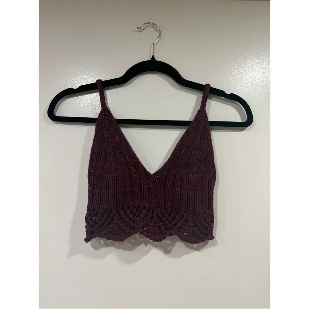 Brandy Melville burgundy crochet made in Italy tank top cropped